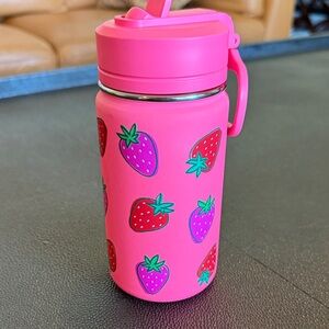 HydraPeak Vibrant Pink Kids Water Bottle with Strawberry Stainless Design 14oz